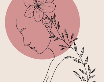 Impresión floral elegante / Arte mural estético moderno / Ilustración minimalista de mujer / Impresión digital femenina / Impresión digital de 8x10