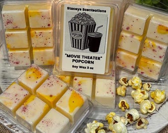Pastillas de cera de soja con aroma a palomitas de maíz de cine - 85 g, ecológicas, aroma a palomitas de maíz con mantequilla, hechas a mano.