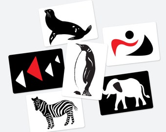 SALE: Black, White and Red Contrast Animal & Geometry 6 Cards pdf file