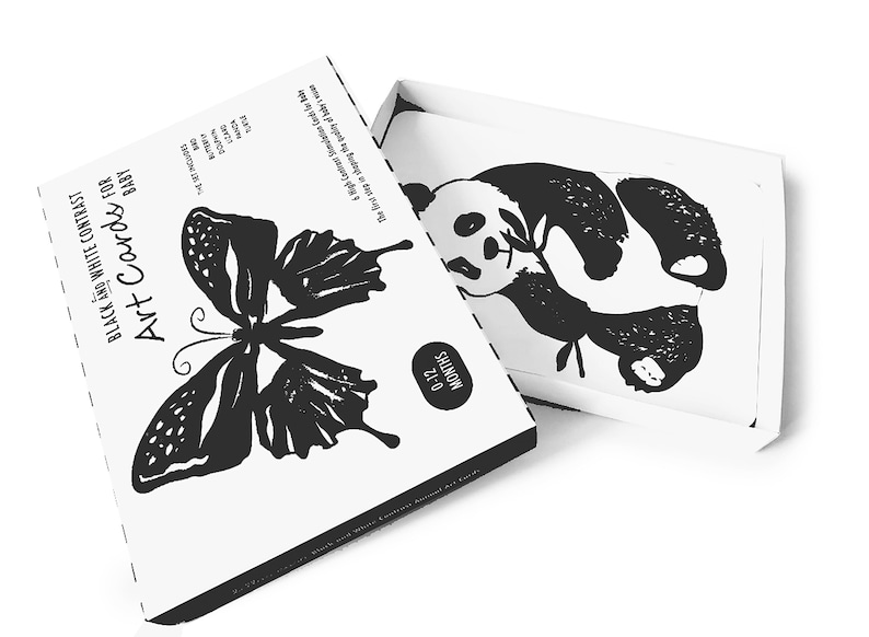Black and White Contrast Animal Art Cards-Baby shower gift-Infant Stimulation Cards image 2