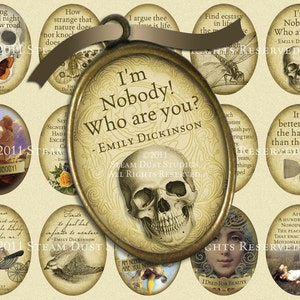 Emily Dickinson poëzie, literaire citaten - 30x40mm ovalen, Cameo - digitale Collage blad, digitale Download, Goth afdrukbare, Victoriaanse Goth