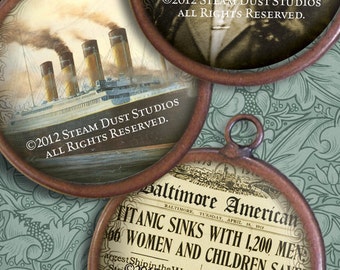 Victorian Steampunk Titanic 100-year Anniversary - 1 Inch Circles Digital Collage Sheet - Instant Download