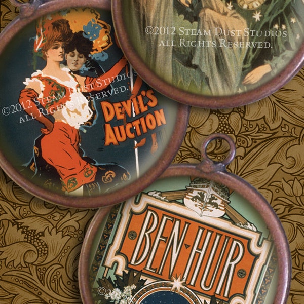 Victorian Theater Posters - 1.5 Inch Circles - Digital Collage Sheet - Instant Download & Print
