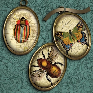 Victorian Jewelry Images, Cabochon Images - Butterflies, Beetles, Bees, Nature, Fauna - 13x18mm Ovals - Printables, Digital Collage
