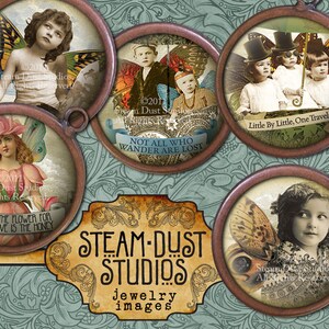 Printables, Jewelry Images, Cabochon Images - Victorian Steampunk Fairy Children - Ephemera, 32mm Circles, Digital Collage, Steamduststudios