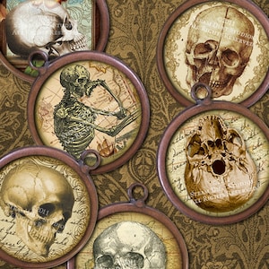 Antike viktorianische Scroll Skulls - 1 Zoll-Circles -, Skript und Maps digitale Collage Sheet - sofort-Download