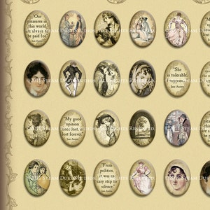 Jane Austen 18 x 25mm Cameo-Size Oval Images Victorian Literary Digital Collage Sheet Instant Download image 2