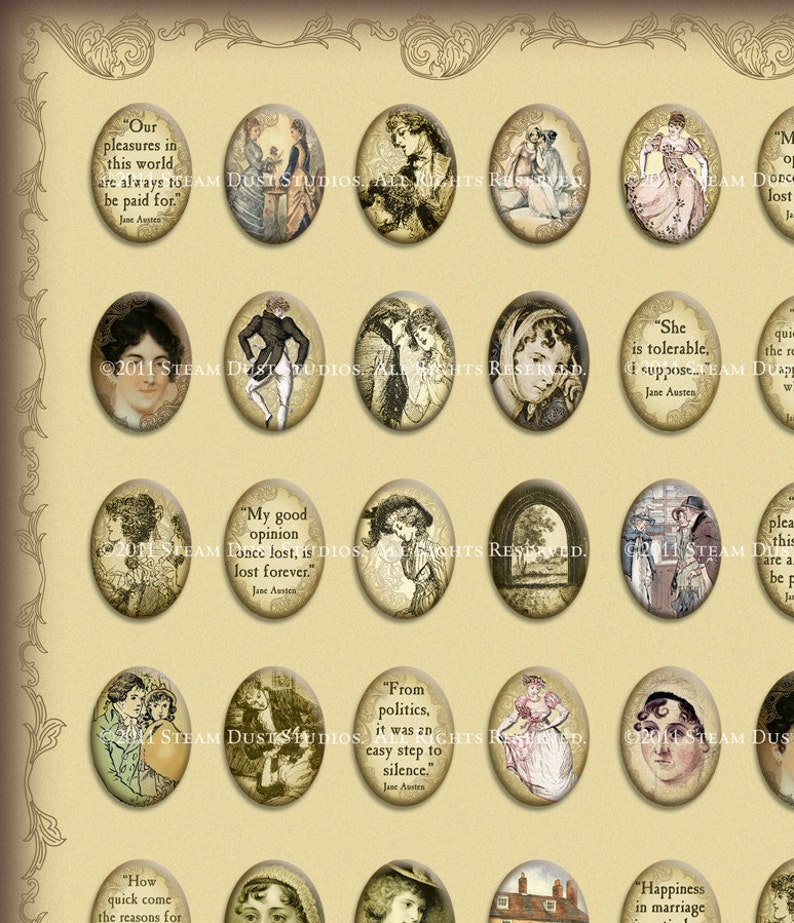 Jane Austen 18 x 25mm Cameo-Size Oval Images Victorian Literary Digital Collage Sheet Instant Download image 2