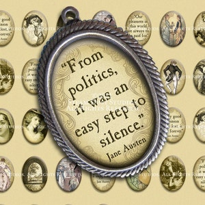 Jane Austen 18 x 25mm Cameo-Size Oval Images Victorian Literary Digital Collage Sheet Instant Download image 1