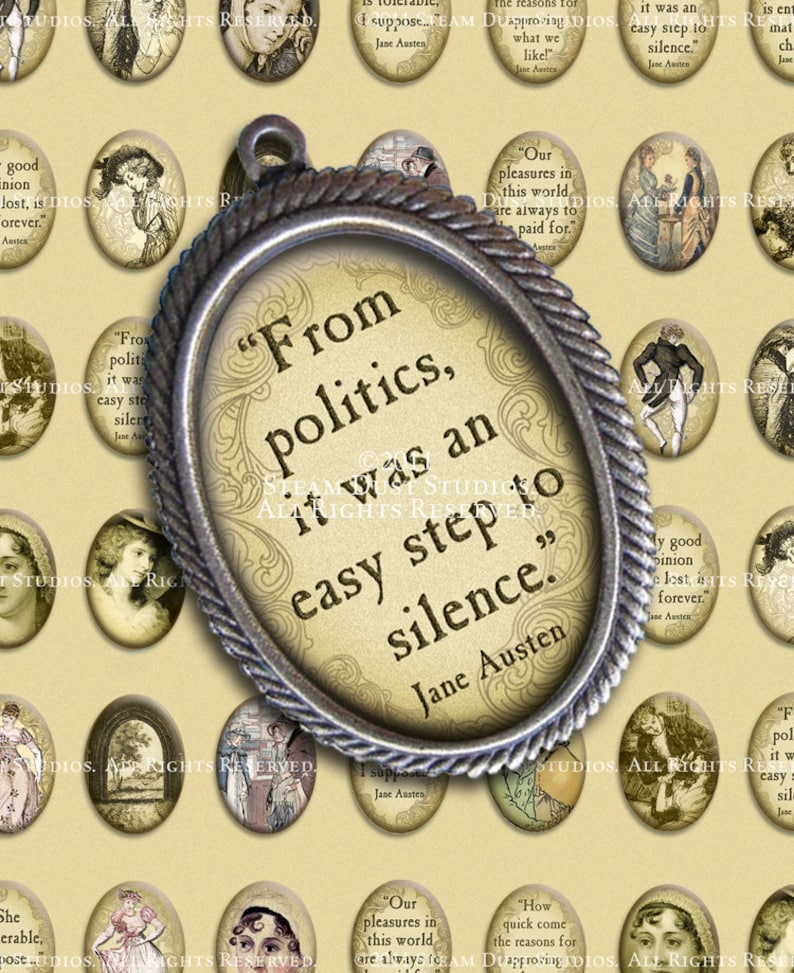 Jane Austen 18 x 25mm Cameo-Size Oval Images Victorian Literary Digital Collage Sheet Instant Download image 1