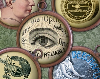 Steampunk Science & Medicine Digital Download - 1" Circles - Victorian Oddities - Digital Collage Sheet, Steampunk Printables