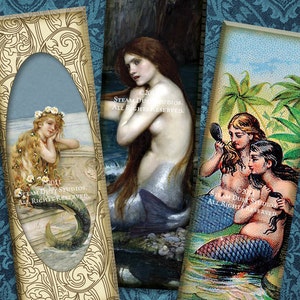 1 x 3 Zoll Mikroskop Dia Bilder - viktorianischen & Vintage Meerjungfrauen - Nymphen, Sirenen - digitale Collage Sheet - sofort-Download und drucken