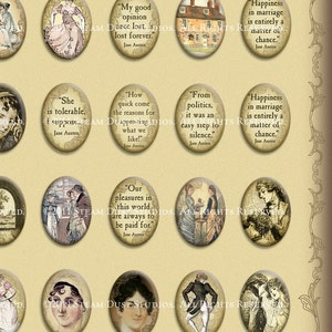 Jane Austen 18 x 25mm Cameo-Size Oval Images Victorian Literary Digital Collage Sheet Instant Download image 3