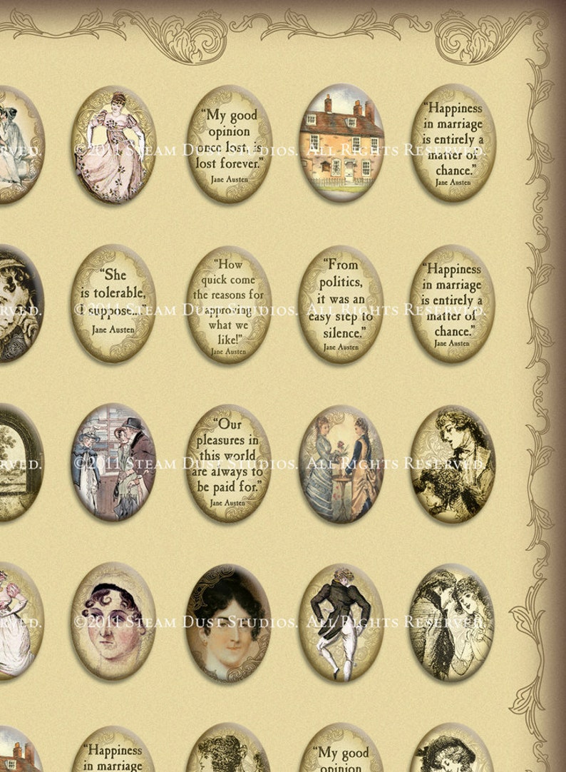 Jane Austen 18 x 25mm Cameo-Size Oval Images Victorian Literary Digital Collage Sheet Instant Download image 3