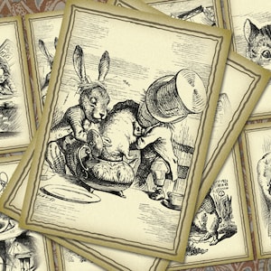 NUOVA Alice nel paese delle meraviglie - Edizione 2 - 2,5x3,5" - Set di 8 - Etichette digitali, tag, cartoline, ACEO - Download Steampunk, stampabili