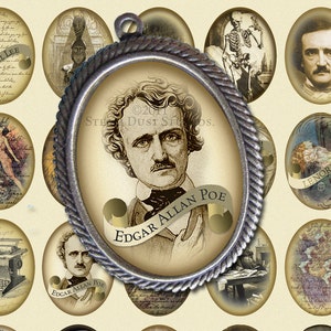 Edgar Allan Poe - Victorian Goth 30x40mm Cameo-Size Oval Textured Images - Digital Collage Sheet - Instant Download