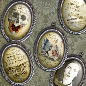 Emily Dickinson - 18 x 25mm ovalen - Victoriaanse Goth - poëzie - Quotes - veranderd kunst - digitale Collage Sheet - direct downloaden en afdrukken