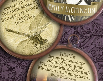 Emily Dickinson Poetry & Quotes - Poems, Portraits, etc. - 1.5 inch Cameo-Size Circles - Digital Collage Sheet - Instant Download and Print