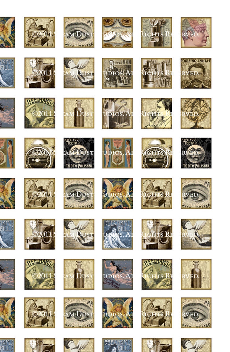 Victorian Steampunk Science & Medicine 5/8 x 5/8 Squares Digital Collage Sheet Instant Download and Print Printable Images image 3