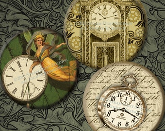 Victorian Steampunk Clocks, Compasses & Keys - 3-inch Circles - 2 Digital Collage Sheets - Scrapbooking Printables, Instant Download