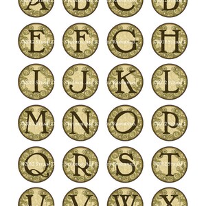 Jewelry Images, Cabochon Images Victorian Steampunk Alphabet, Numbers 1.5 Circles Coffee Stained Digital Collage, Steamduststudios image 4