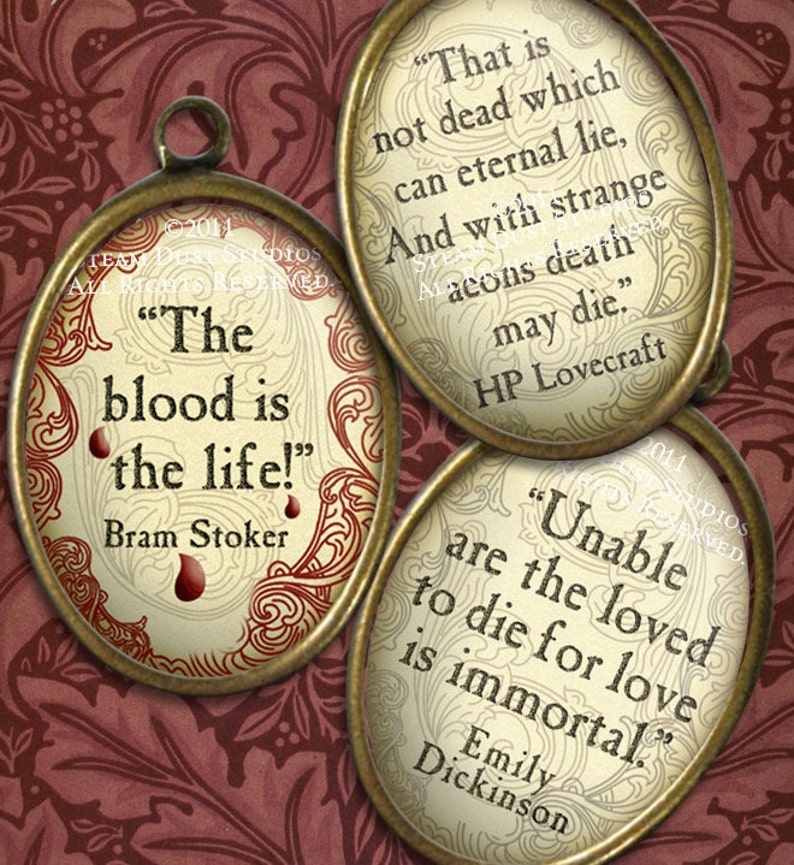 Victorian Goth Vampire Quotes Lovecraft, Poe, Stoker Halloween 18x25mm & 30x40mm Ovals Digital Instant Download Goth Printables image 1