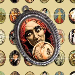 Stampabili di gioielli, Immagini di gioielli, Immagini cabochon - Ouija vittoriana, Sfera di cristallo, Indovino, Zingaro - Ovali 18x25 mm - Foglio di collage