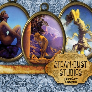 Maxfield Parrish - Art Nouveau Revival - 30x40mm Cameo-Size Oval Images - Digital Collage Sheet - Instant Download and Print