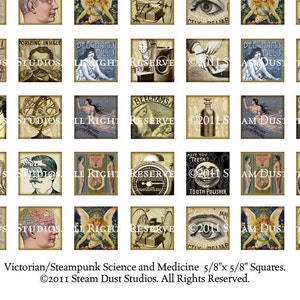 Victorian Steampunk Science & Medicine 5/8 x 5/8 Squares Digital Collage Sheet Instant Download and Print Printable Images image 4