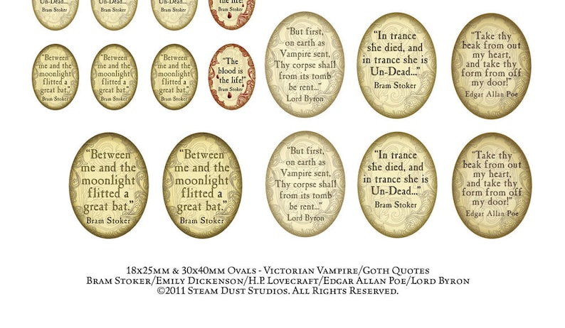 Victorian Goth Vampire Quotes Lovecraft, Poe, Stoker Halloween 18x25mm & 30x40mm Ovals Digital Instant Download Goth Printables image 3