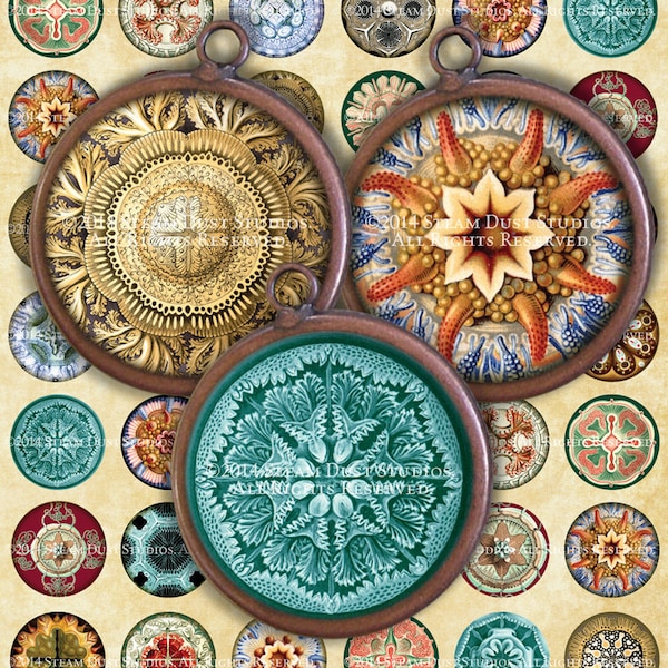 Victorian Steampunk Natural History - Ernst Haeckel - Victorian Nature - 1" Circles - Digital Collage Sheet, Printables, Instant Download