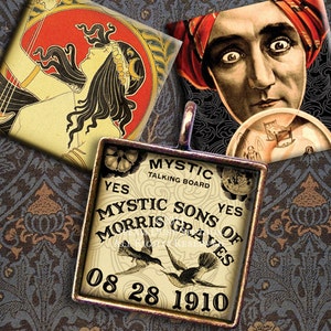 Adivino místico Ouija, la bola de cristal, vendimia, gitano, Boho - 1 x1 pulgadas cuadrados - hoja de Collage Digital - instantánea descargar e imprimir