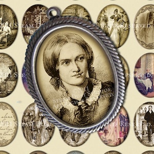 Impresión y Jane Eyre - Charlotte Bronte - 30 x 40 m m tamaño de camafeo Oval imágenes - Collage Digital hoja - descarga inmediata