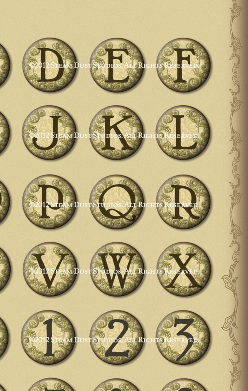Steampunk Printables, 1 Jewelry Images, Cabochon Images, Scrapbook Ephemera Victorian, Steampunk Alphabet and Numbers Digital Collage image 3
