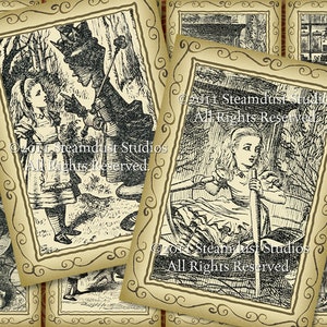 Diario spazzatura, documenti, stampe, stampabile, download digitale, tag, cartoline, etichette, Steamduststudios, Alice nel paese delle meraviglie, 2.5x3.5"