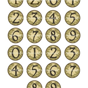 Jewelry Images, Cabochon Images Victorian Steampunk Alphabet, Numbers 1.5 Circles Coffee Stained Digital Collage, Steamduststudios image 5