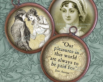 Jane Austen Images - Regency, Literary, Antique Images - 20mm Circles - Digital Collage Sheet - Instant Download & Print