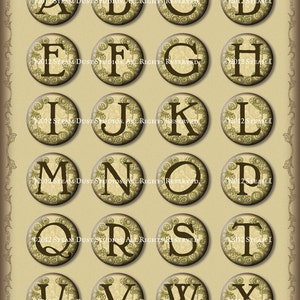 Jewelry Images, Cabochon Images Victorian Steampunk Alphabet, Numbers 1.5 Circles Coffee Stained Digital Collage, Steamduststudios image 2