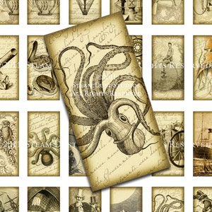 Steampunk Images - Victorian, Kraken, Airships, etc. - 1x2 inch Domino Tiles - Digital Collage Sheet, Instant Download, Steampunk Printables