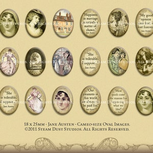 Jane Austen 18 x 25mm Cameo-Size Oval Images Victorian Literary Digital Collage Sheet Instant Download image 4