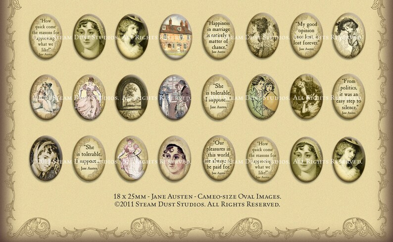 Jane Austen 18 x 25mm Cameo-Size Oval Images Victorian Literary Digital Collage Sheet Instant Download image 4
