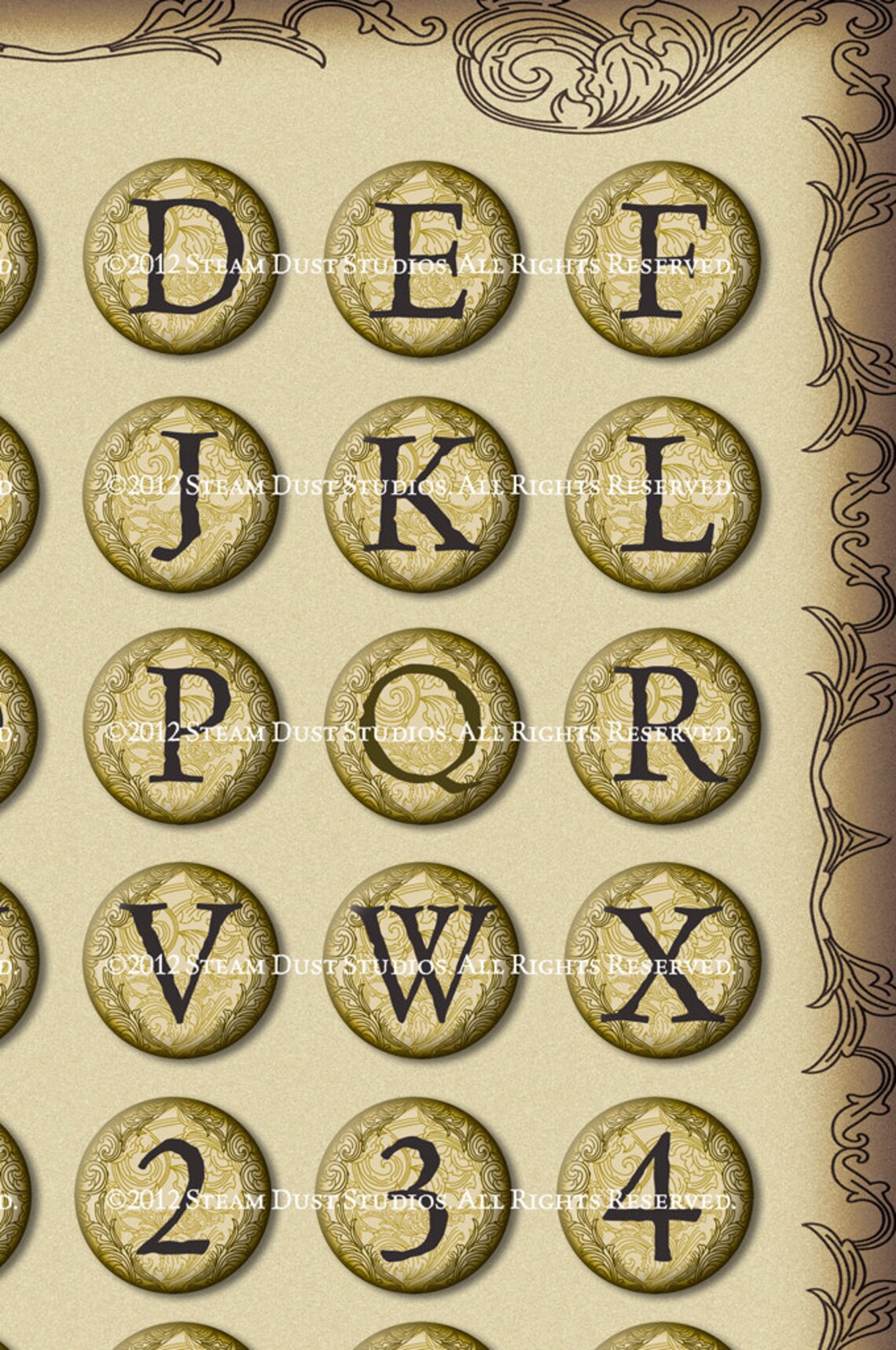 Textured Victorian Alphabet and Numbers 1 Inch Circles Etsy
