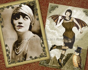 Printables - Junk Journal - Vampire Girls - Steampunk Goth Flapper - Scrapbooking, Tags, Cards - Digital Collage Sheet