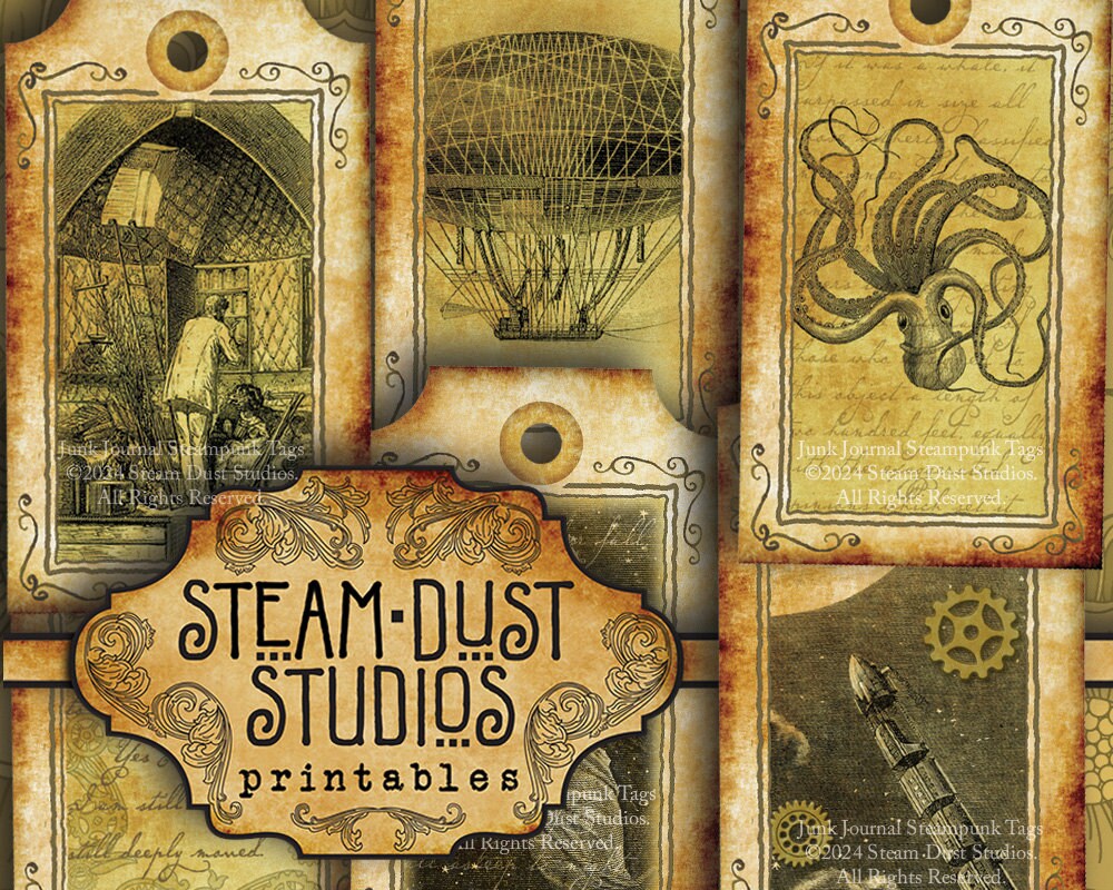 Victorian Steampunk Printables Jules Verne, Kraken, Hot Air Balloons ...