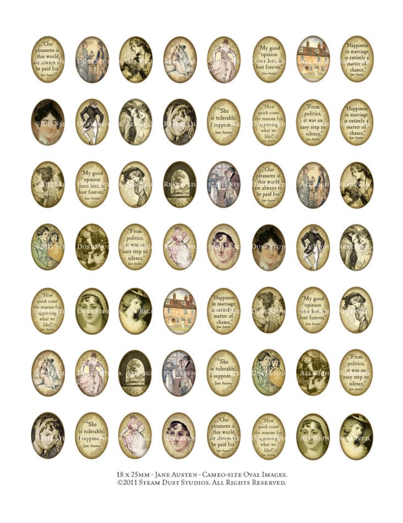 Jane Austen 18 x 25mm Cameo-Size Oval Images Victorian Literary Digital Collage Sheet Instant Download image 5