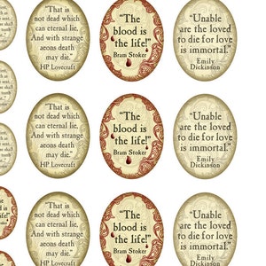 Victorian Goth Vampire Quotes Lovecraft, Poe, Stoker Halloween 18x25mm & 30x40mm Ovals Digital Instant Download Goth Printables image 2