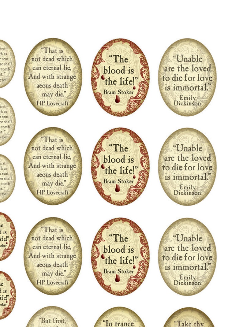 Victorian Goth Vampire Quotes Lovecraft, Poe, Stoker Halloween 18x25mm & 30x40mm Ovals Digital Instant Download Goth Printables image 2