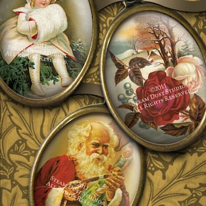 Victorian Old Fashioned Christmas - Digital Collage Sheet - 30x40mm Cameo Size Ovals - Pendant Images - Instant Download & Print