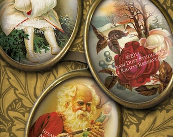 Victorian Old Fashioned Christmas - Digital Collage Sheet - 30x40mm Cameo Size Ovals - Pendant Images - Instant Download & Print