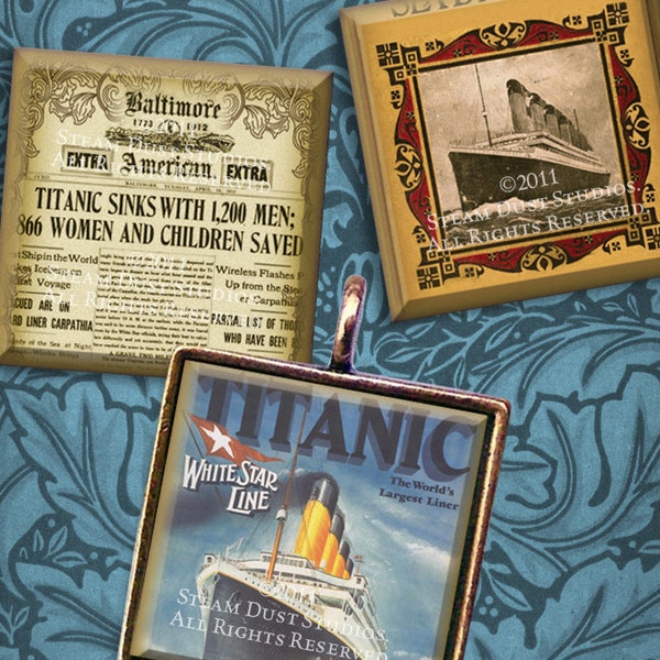 1x1 inch Square Tiles - Titanic 100-year Anniversary - Victorian Steampunk - Digital Collage Sheet - Instant Download & Print